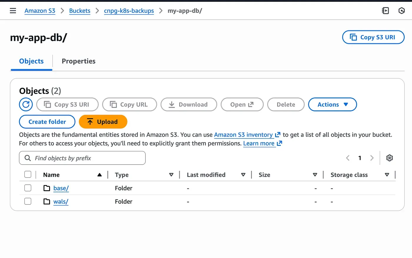 Base backup visible in S3 after ScheduledBackup execution