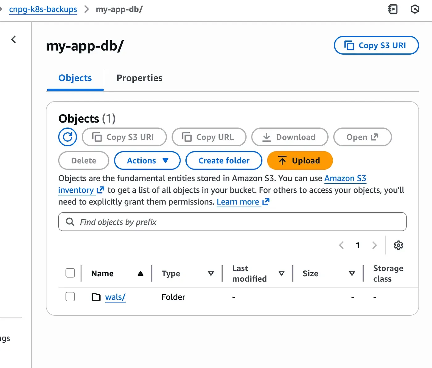 WAL files visible in S3 right after database startup