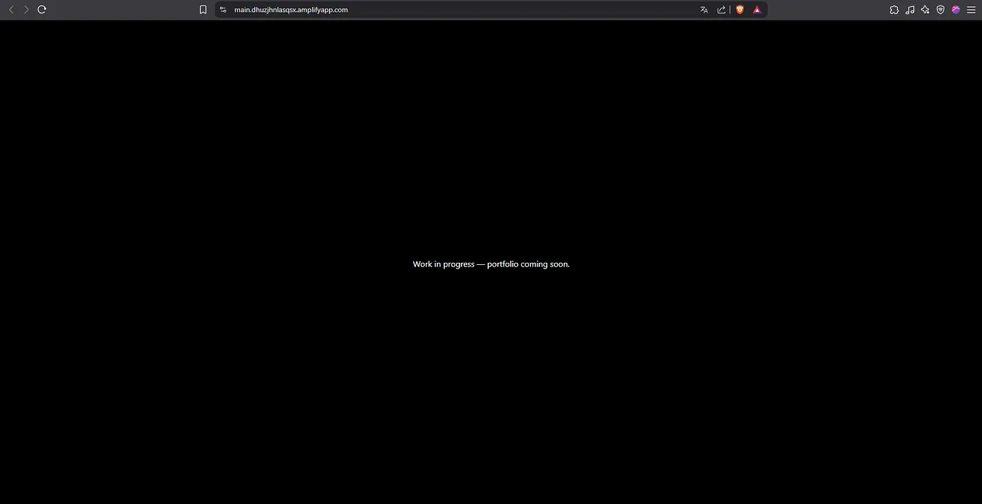 Amplify-hosted version of the portfolio successfully rendered in the browser