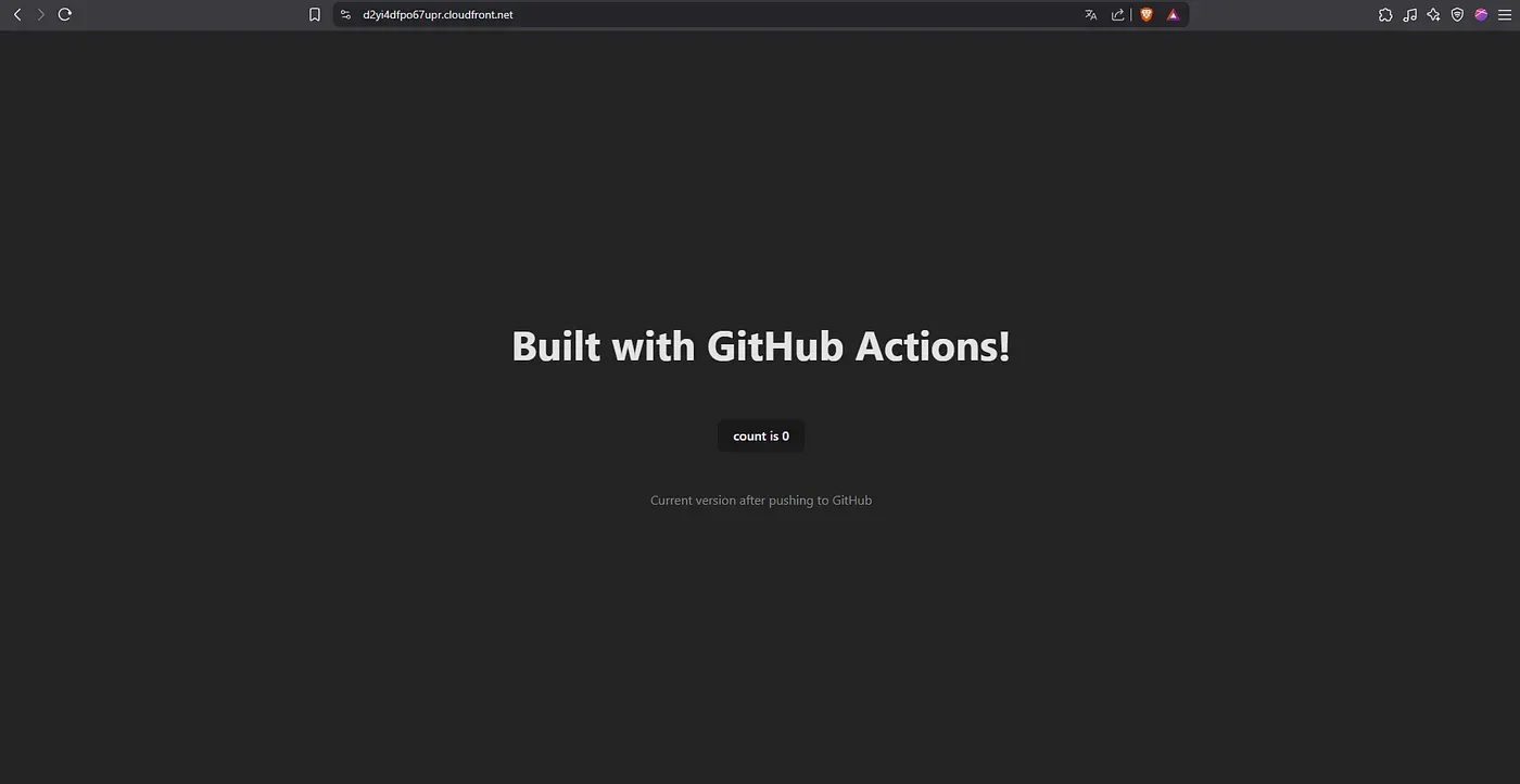 Website rendered via CloudFront after deployment (Built with GitHub Actions!)