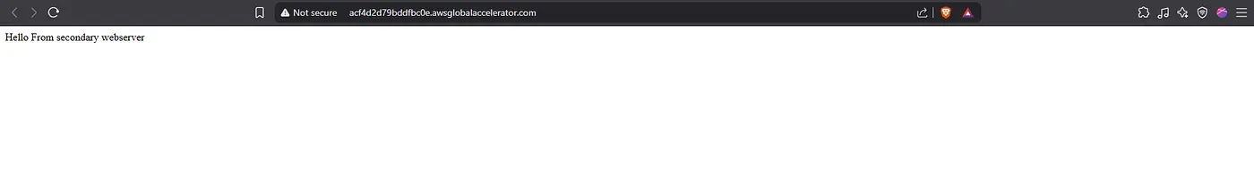 Confirms successful routing to the secondary server, with the application remaining accessible through the static IP.