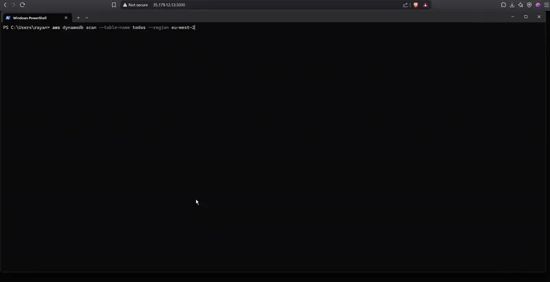 UI example showing real-time task creation, updating, and deletion through the serverless API.